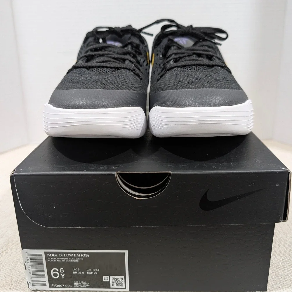 Nike Kobe IX Low EM GS Black University Gold White 6.5Y Women's 8 Sneakers NIB